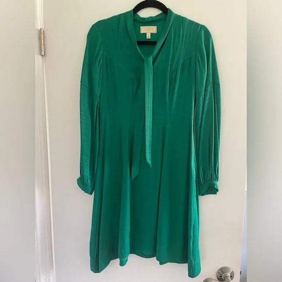 chinese dress ladies Anthropologie Dress Womens 0 Green Button Up Long Sleeve Belted White Striped